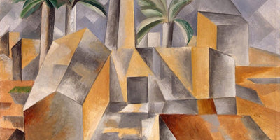 Cubism legacy abstract art painting with geometric shapes and muted colors