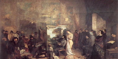 the evolution of the artist's studio painting artwork displayed on canvas with abstract and modern elements in a gallery setting