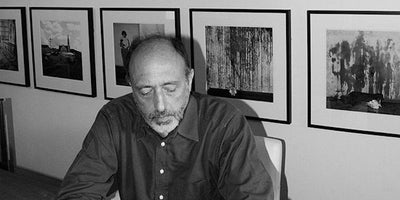 Roger Ballen's Artspace Collection black and white abstract photograph with geometric shapes and human figures