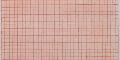 Abstract painting by Agnes Martin featuring subtle grid patterns and soft muted tones