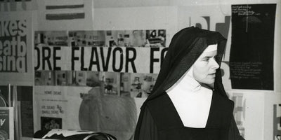 Corita Kent artwork displayed at Harvard Art Museums colorful abstract design