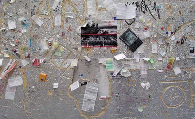 Rudolf Stingel abstract artwork with textured green and orange patterns on canvas