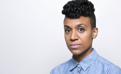 Kapwani Kawanga Armory interview portrait with abstract art background