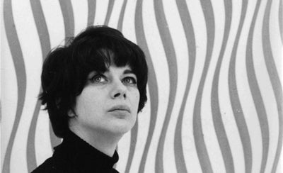 MoMA archives black and white photograph from the 1960s showing art exhibition with visitors in gallery space