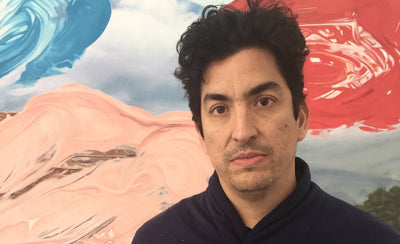 Eduardo Sarabia artwork preview at Material Art Fair with vibrant colors and abstract design