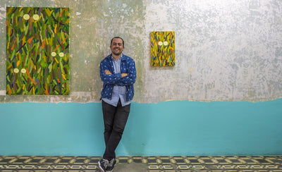 Stefan Benchoam artwork displayed at Material Art Fair colorful abstract painting exhibition
