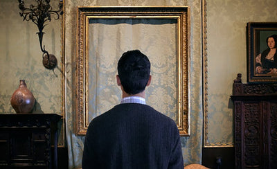 if art museums banned immigrants satirical illustration showing diverse people excluded from museum entrance with protest signs and cultural symbols