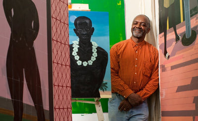 Kerry James Marshall artwork featuring vibrant colors and abstract figures