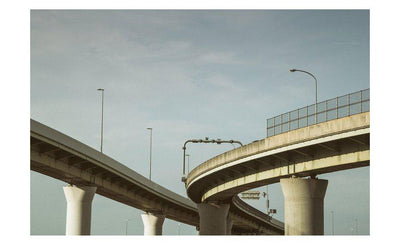 Churches libraries freeways and a girl in a window architectural collage featuring diverse buildings and urban scenes