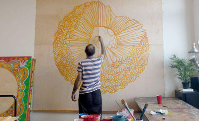 iman raad beirut auction q and a event banner with abstract background and text