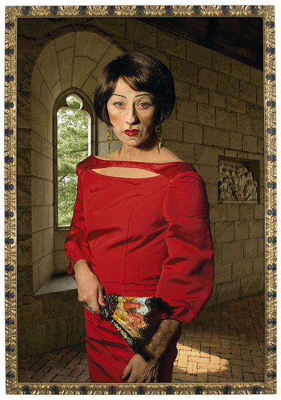 Portrait of Cindy Sherman in artistic style with dramatic lighting and expressive pose