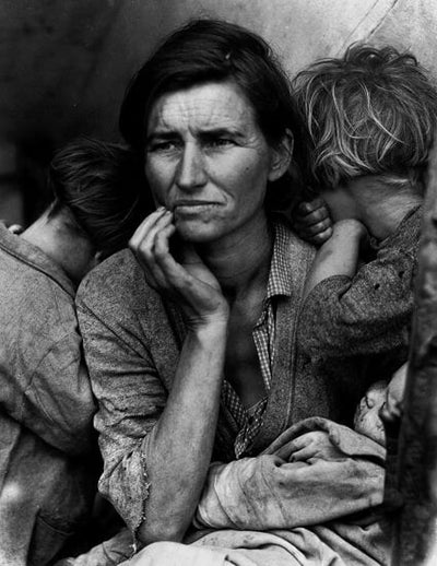 Dorothea Lange black and white portrait photograph of a woman with a serious expression