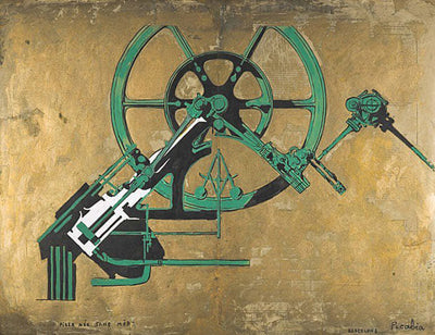 abstract colorful painting by Francis Picabia featuring a female figure with geometric shapes and vibrant hues