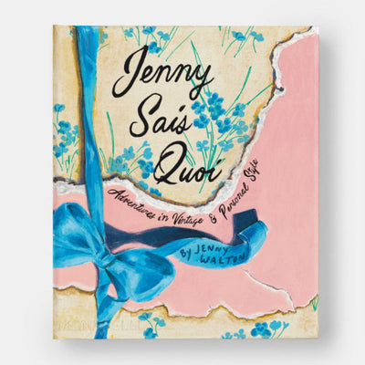 Book cover of 'Jenny Sais Quoi' by Jenny Walton with floral design and blue ribbon on a light background