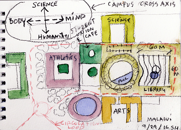 Steven Holl's drawings for the new Malawian library. Image courtesy of Stevenholl.com