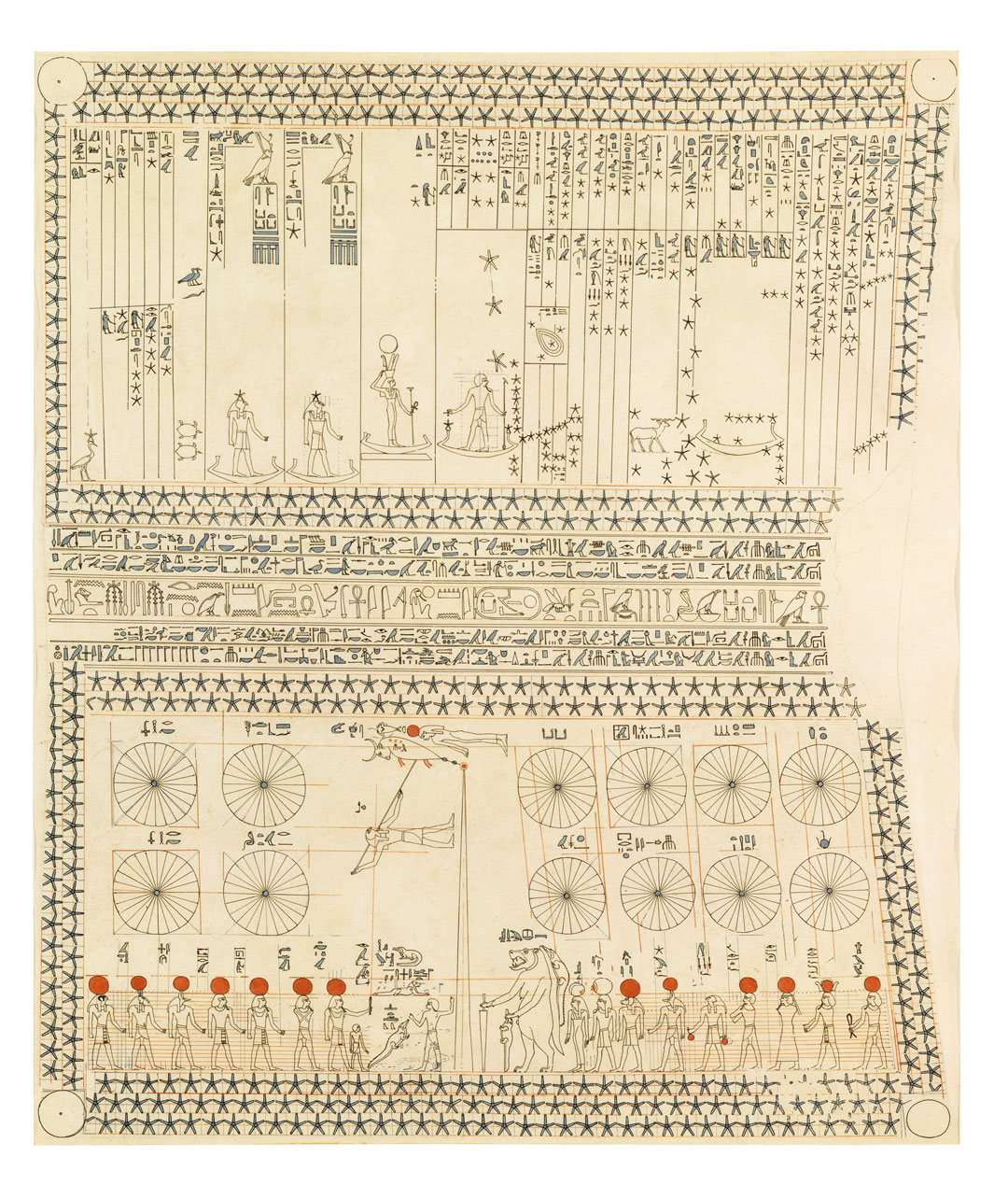 Charles K. Wilkinson, facsimile of the astronomical ceiling in the tomb of Senenmut, tempera on paper, original c.1479–1458 BC. Courtesy of Rogers Fund, 1948. As reproduced in Sun and Moon