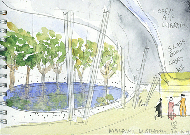 Steven Holl's drawings for the new Malawian library. Image courtesy of Stevenholl.com