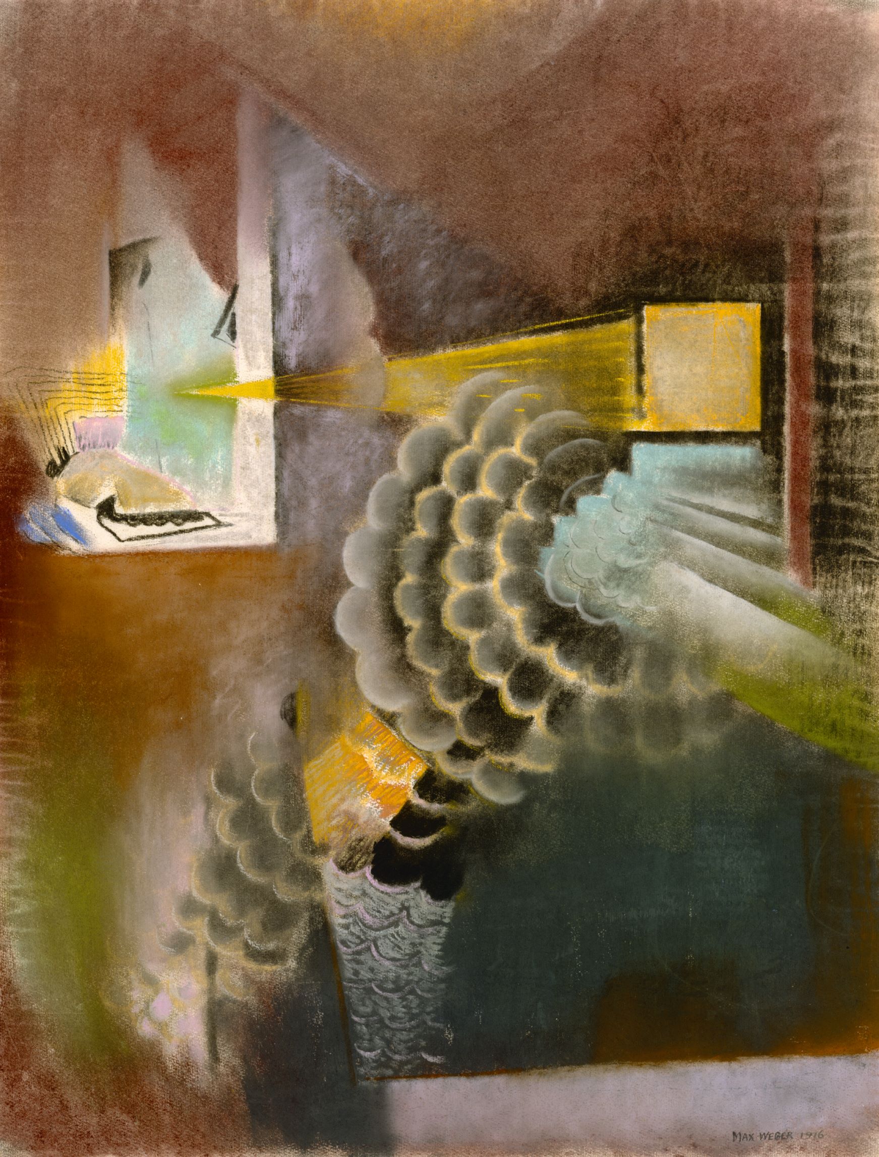 Max Weber, Slide Lecture at the Metropolitan Museum, 1916, pastel on paper. From the pastel entry in Art =