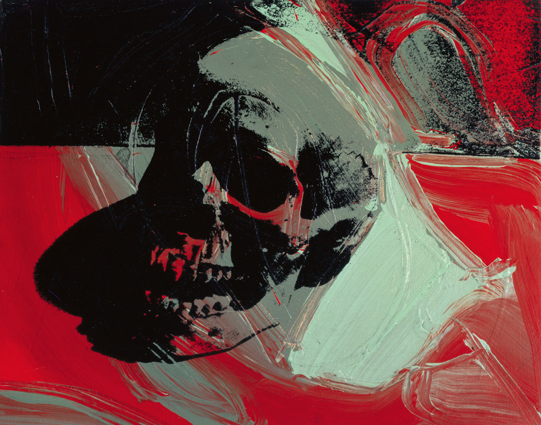 Andy Warhol, Skull, late 1976, acrylic and silkscreen ink on linen, 132 1/4 x 150 1/2 inches, 335.9 x 381.6 cm. Picture credit: The Andy Warhol Museum, Pittsburgh; Founding Collection, Contribution Dia Center for the Arts © The Andy Warhol Museum, Pittsburgh, PA, a museum of Carnegie Institute. All rights reserved.