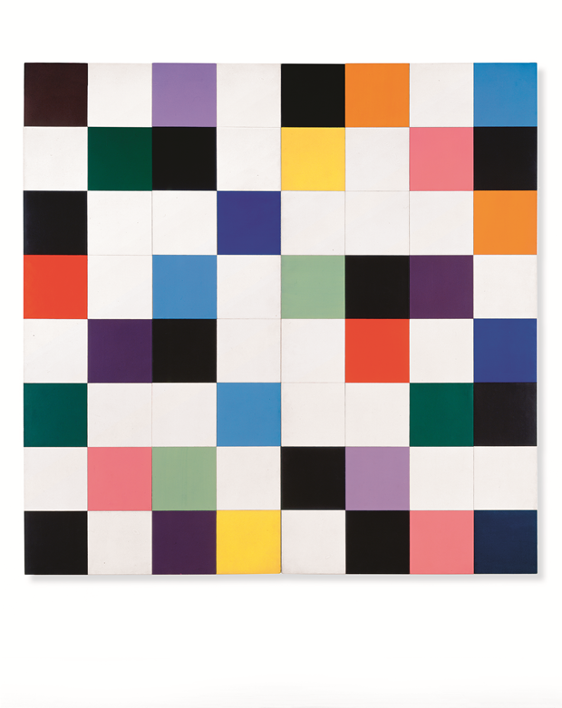 Colors for a Large Wall, 1951, oil on canvas, 64 joined panels, 94 1/2 x 94 1/2 in, 240 x 240 cm. From Ellsworth Kelly