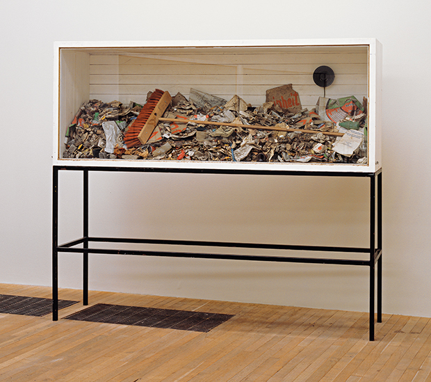 Sweeping up (1972/85) by Joseph Beuys. The vitrine contains rubbish Beuys swept from the street
