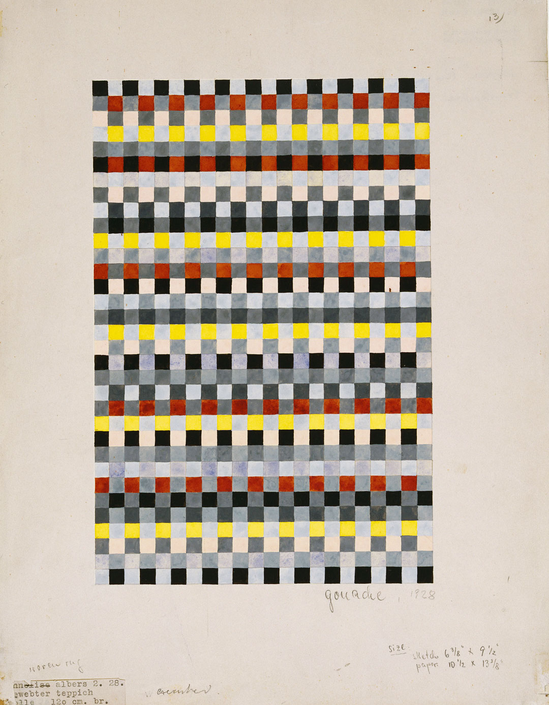 Anni Albers, Rug design for child’s room, 1928. Gouache on paper. 13 7/16 × 10 7/16 in. (34.1 × 26.5 cm). © 2020 The Josef and Anni Albers Foundation/Artists Rights Society (ARS), New York/DACS, London