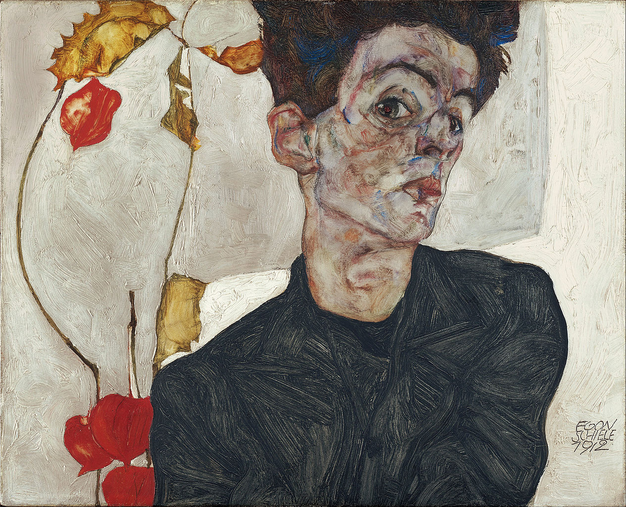 Self-portrait with Chinese Lanterns (1912) by Egon Schiele. As reproduced in 30,000 Years of Art