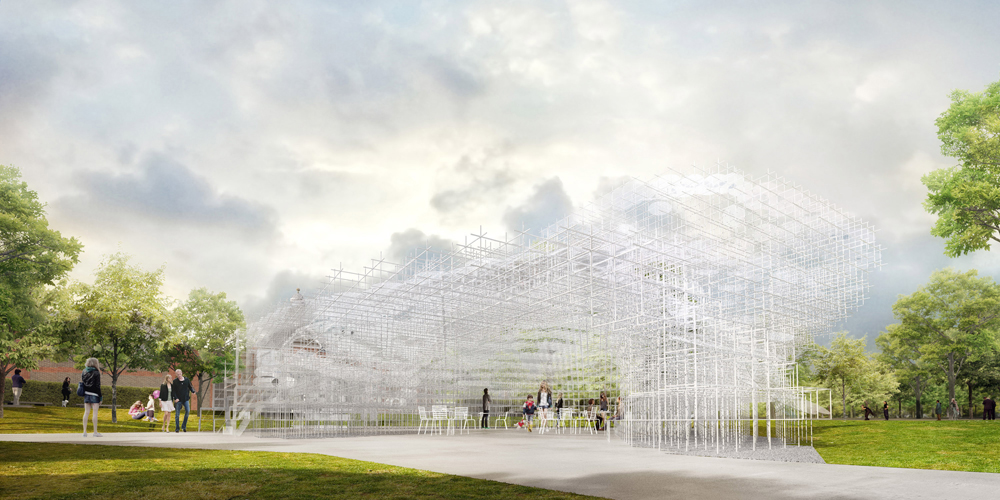 The exterior of this summer's pavilion, by Sou Fujimoto