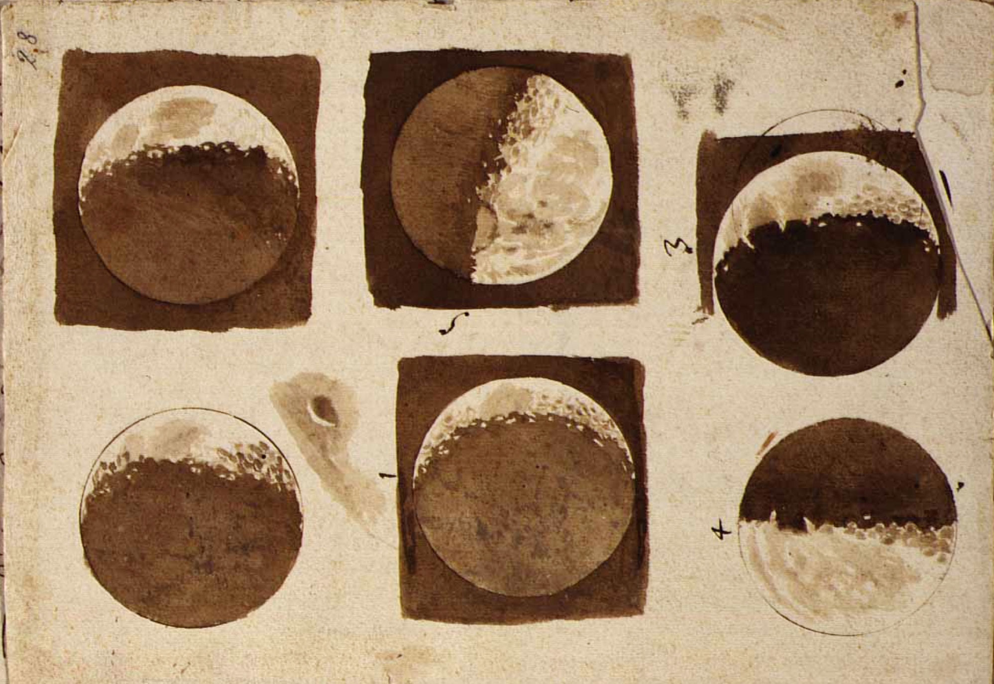 Detail from the moon, 1609, by Galileo Galilei. As reproduced in Universe