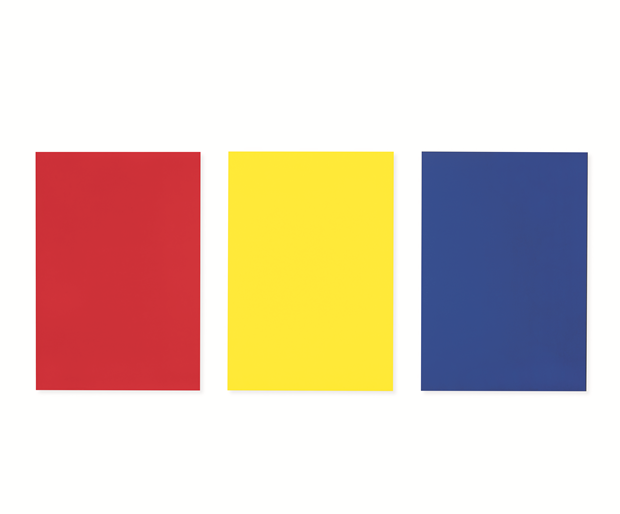 Red Yellow Blue II, 1965, acrylic on canvas, 3 panels, 82 x 189 inches, 208.3 x 480.1 cm. Photo credit: Milwaukwee Art Museum. From Ellsworth Kelly