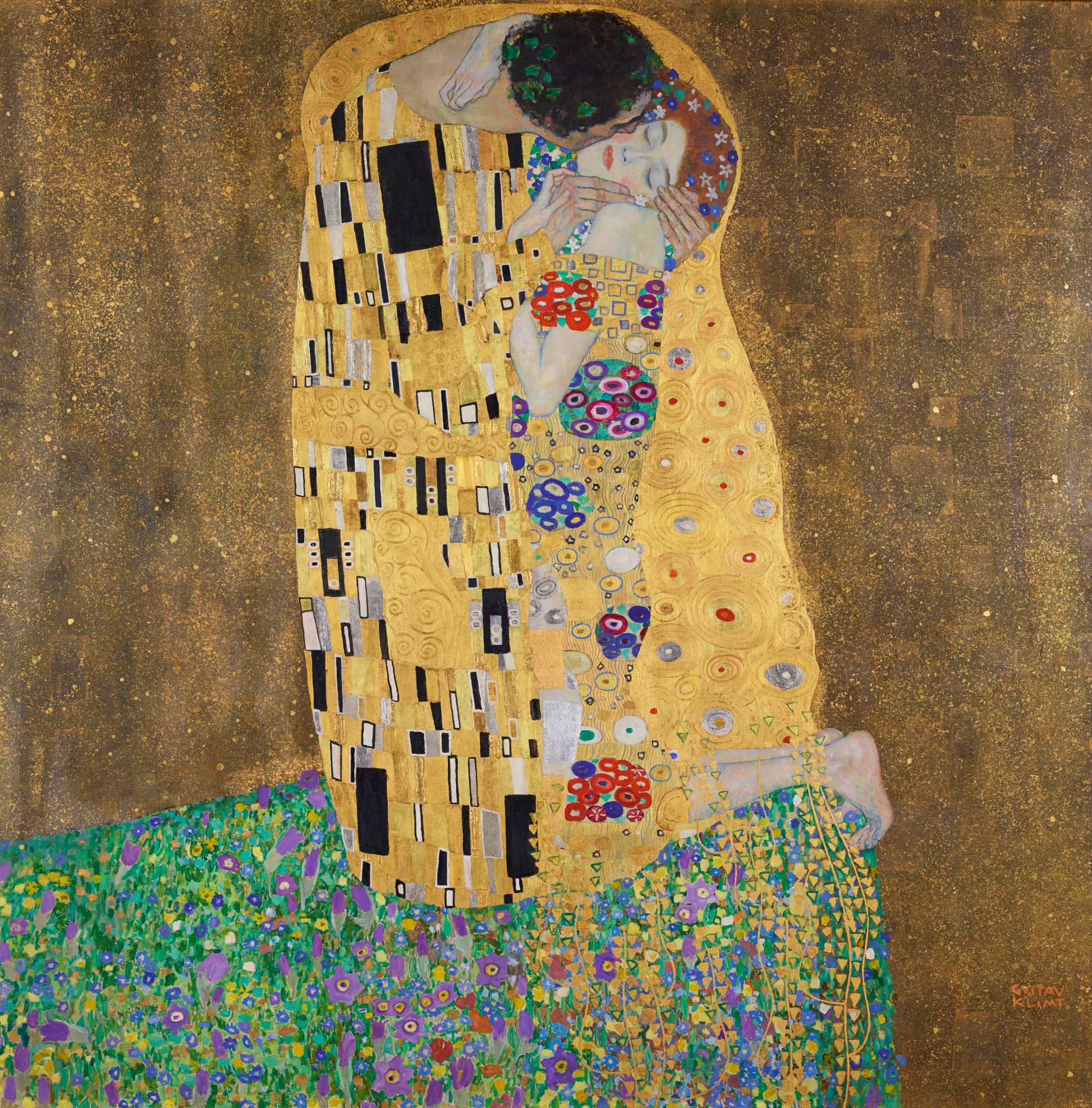 The Kiss (1907–08) by Gustav Klimt. As reproduced in Art in Vienna 1898-1918