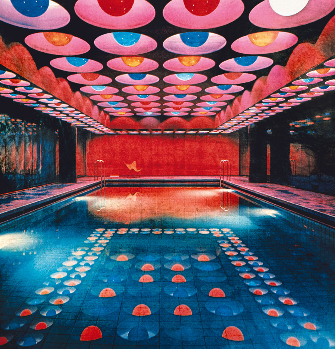 The swimming pool at the Spiegel building (1969) by Verner Panton