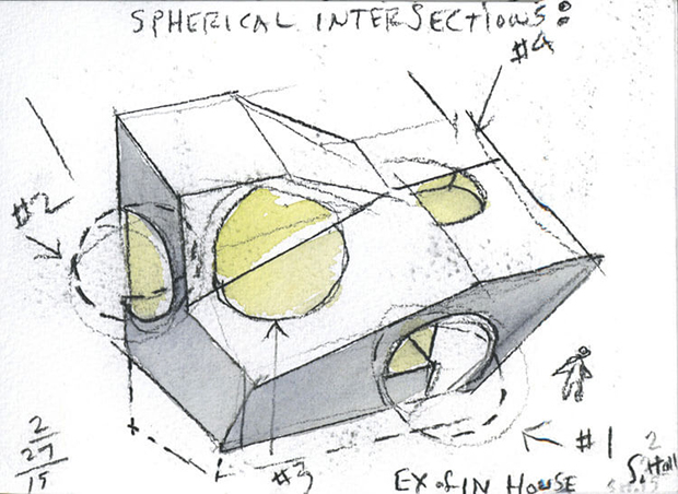Steven Holl's water-colour plans for the Ex of In house - image courtesy of Steven Holl Architects