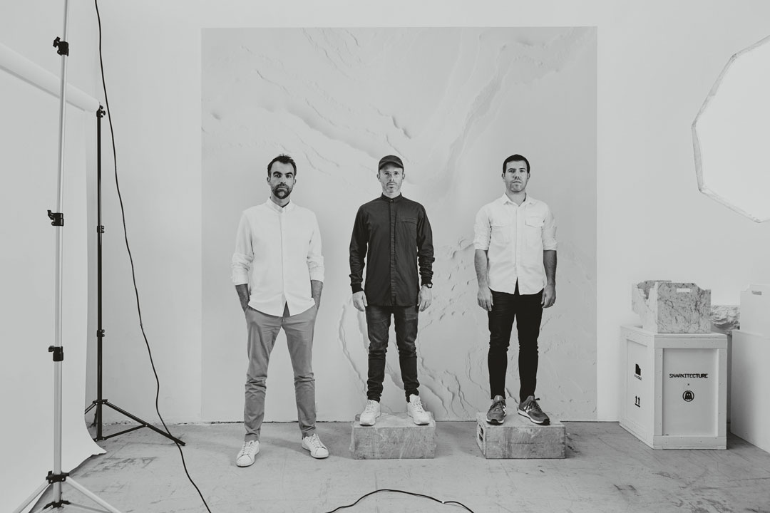 Snarkitecture partners Alex Mustonen, Daniel Arsham and Benjamin Porto, 2017. Photograph © Noah Kalina, courtesy of Snarkitecture