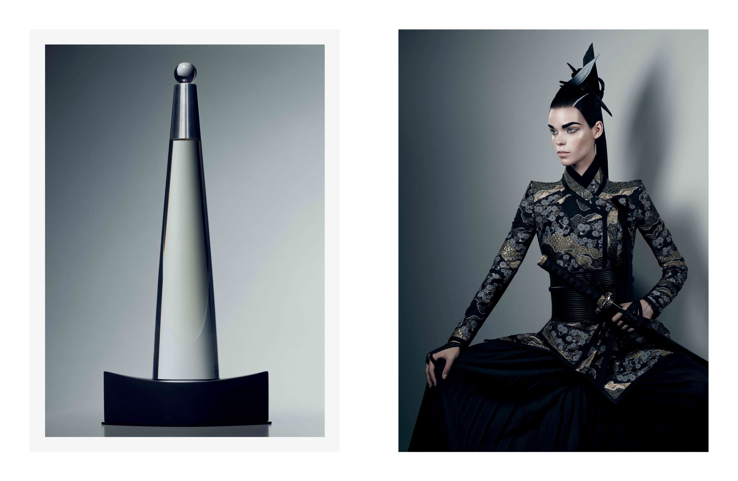 Issey Miyake L’Eeu d’Issey, product design, 1992, photography Frederik Lieberath (left), Interview, photography, 2012 (right).