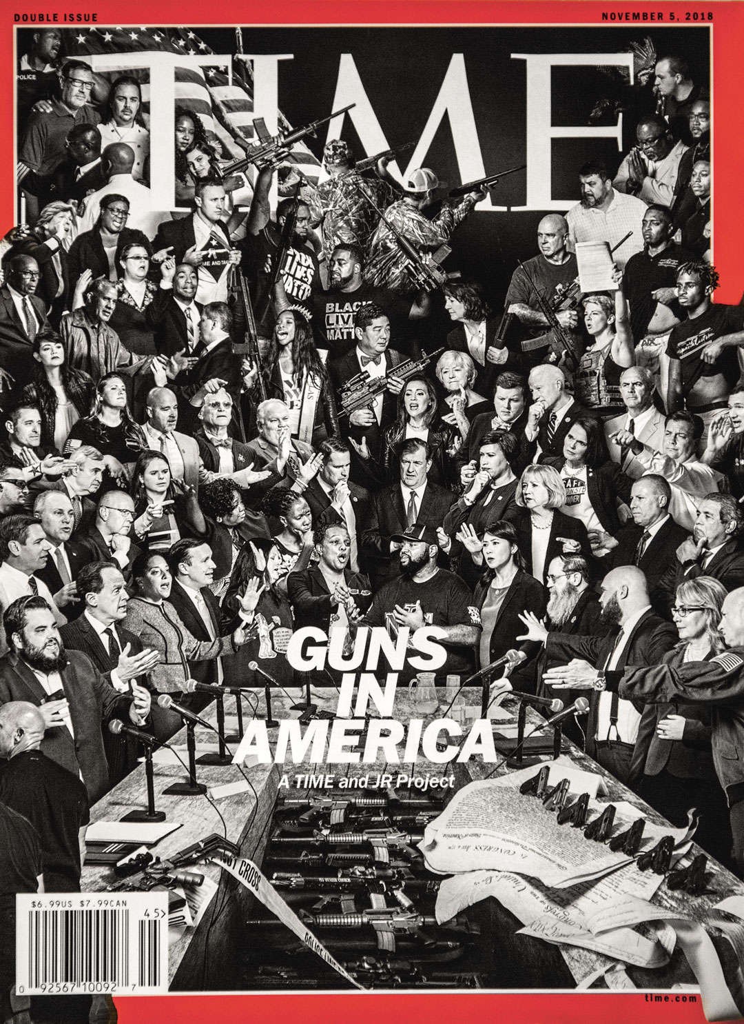 Guns in America’ cover, Time magazine, 5 November 2018. Part of JR's The Gun Chronicles: A Story of America