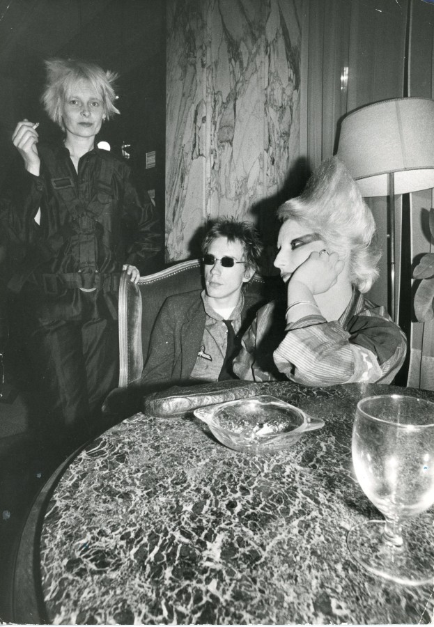 Johnny Rotten, Jordan and Vivienne Westwood, 1970s REX Featured LTD in blue ink and original print copy neg on file in black print on verso Vintage silver gelatin print 17.6 x 25.2 cm © Ray Stevenson. Courtesy of Rex Shutterstock and the Michael Hoppen Gallery