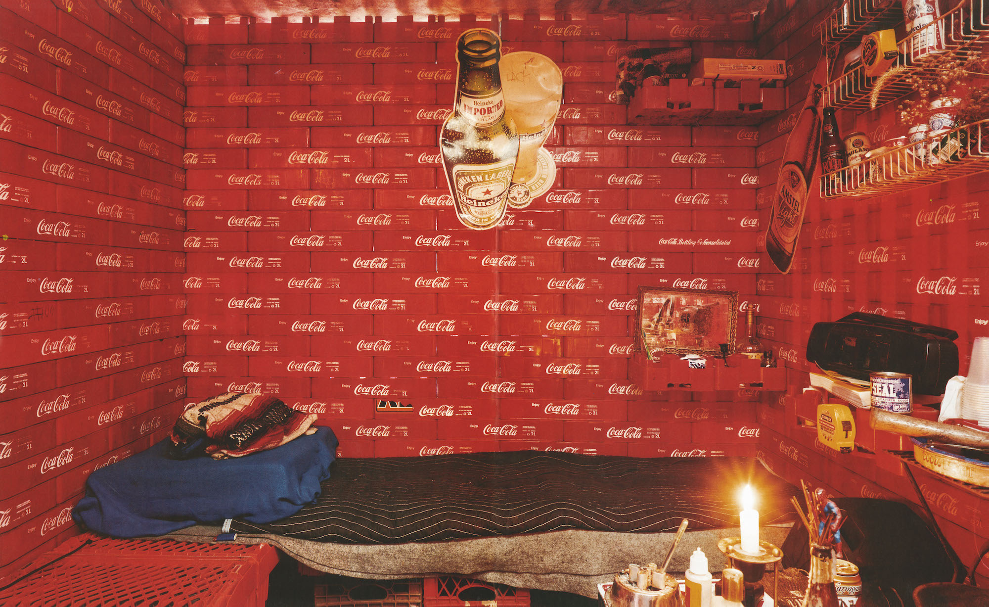 Nest 19, Winter 2002-03. The Workhouse. (Peter’s Coca-Cola house, assembled from plastic Coke crates, Harlem, New York, NY). Photograph: Ejlat Feuer.