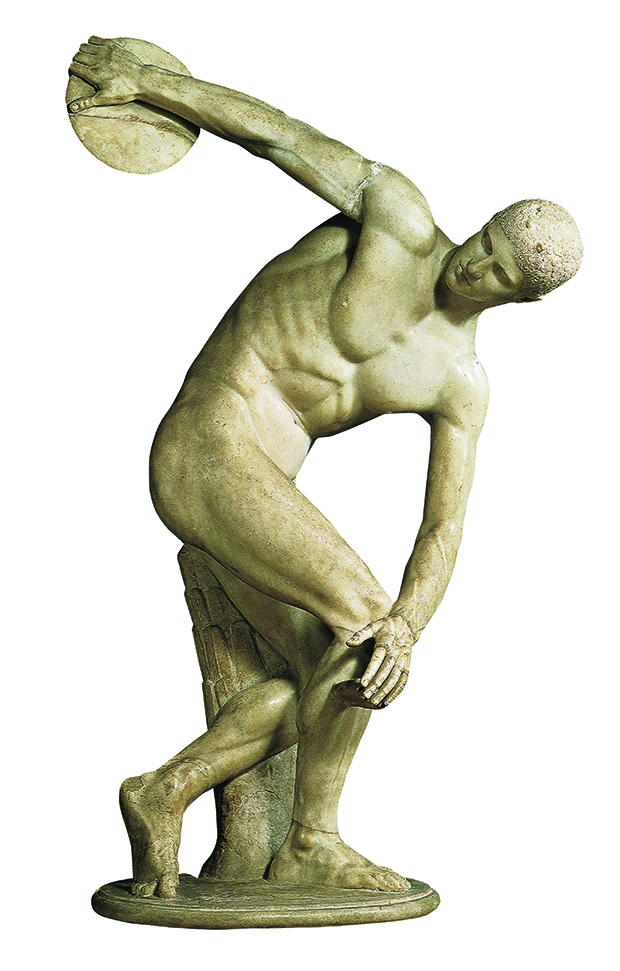Myron, Discobolos, c.470–440 BC, marble, H 155 cm (61 in), Palazzo Massimo alle Terme, Rome (Roman copy after Greek original). From Body of Art