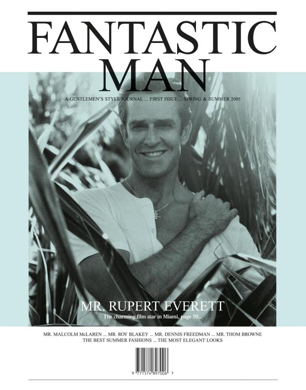 Rupert Everett, front cover, issue no 1 for Spring and Summer 2005, portrait by Benjamin Alexander. From Fantastic Man