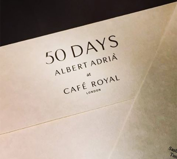 The menu card for 50 Days by Albert Adrià