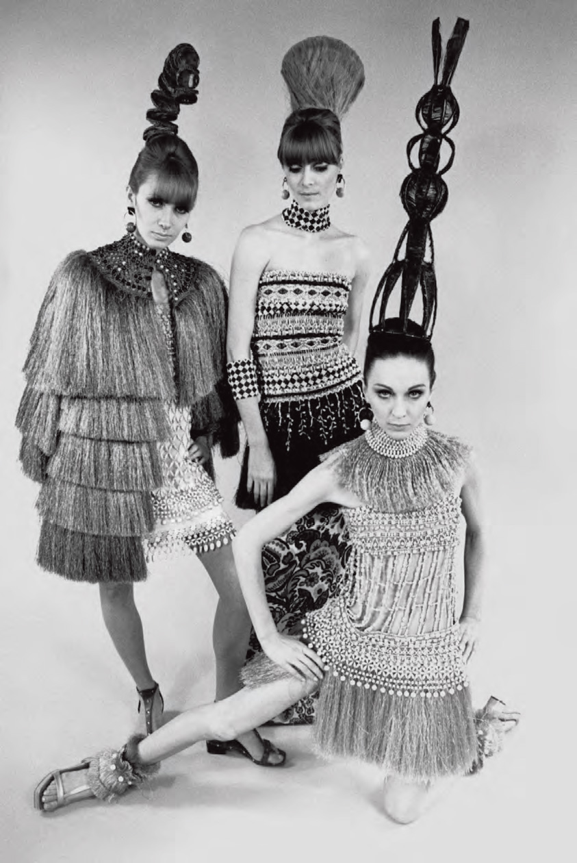 Evening dresses with accessories inspired by Bambara art, Spring/Summer 1967 haute couture collection