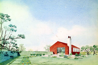 Arne Jacobsen's watercolour sketch for a single-family home, Denmark, 1940s