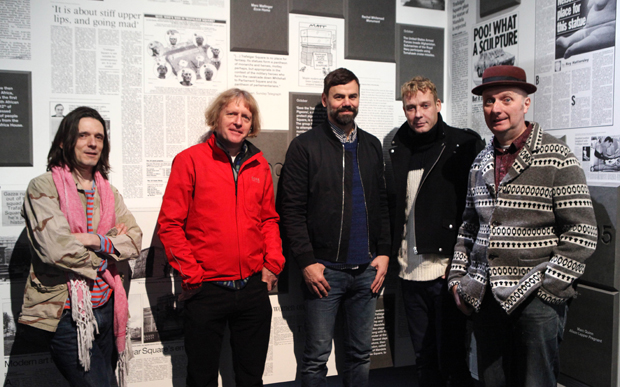 Jeremy Deller, Grayson Perry, Ingar Dragset, Michael Elmgreen and Bob & Roberta Smith (left to right) at the opening of Fourth Plinth: Contemporary Monument Photo: James O’Jenkins 