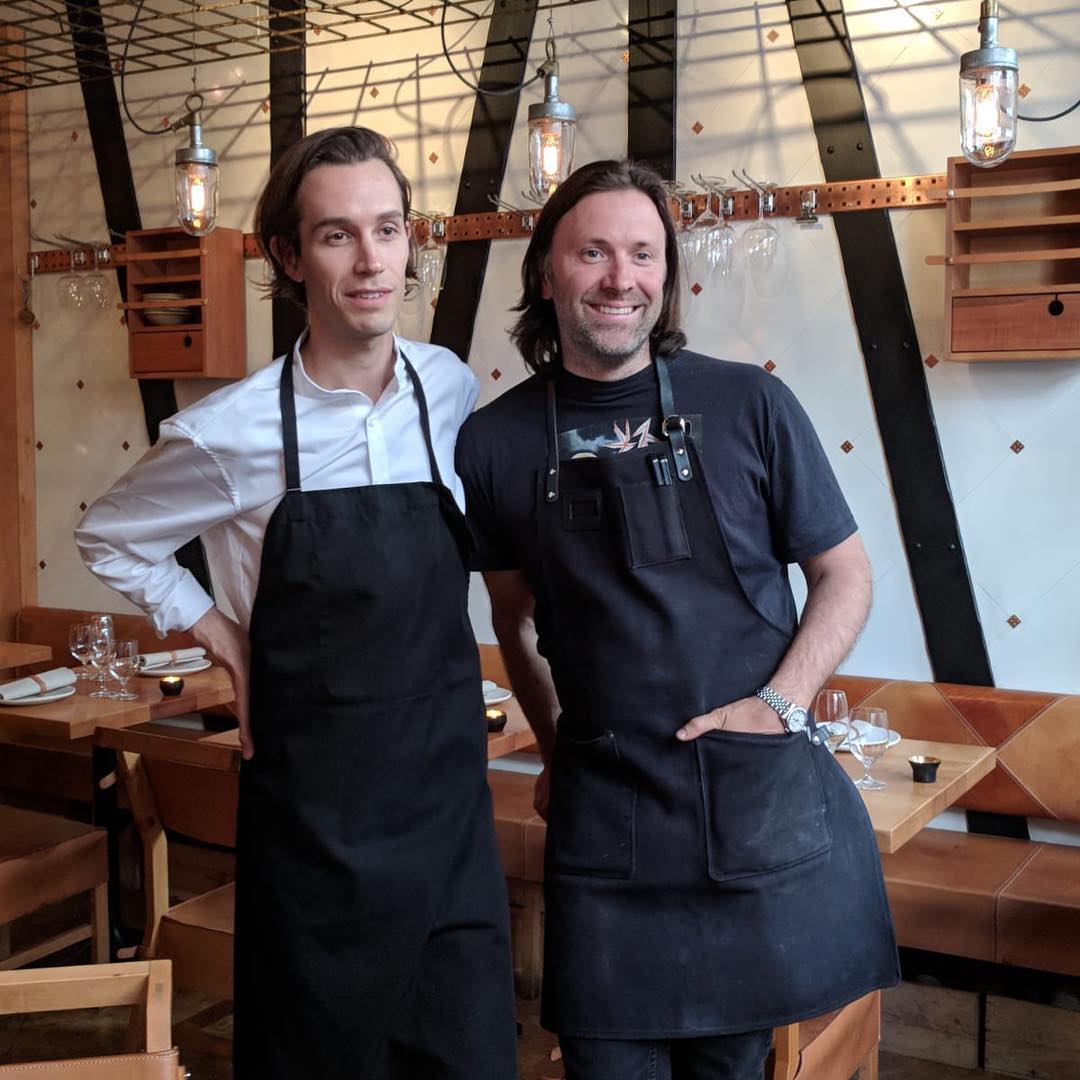 Fredrik Berselius with fellow chef Niklas Ekstedt in Stockholm