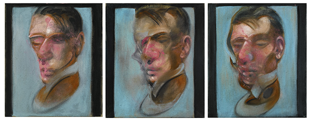Francis Bacon, Three Studies for Self-Portrait, 1980, oil on canvas, each: 35.5 by 30.5cm est. £10-15 million. Image courtesy of Sotheby’s