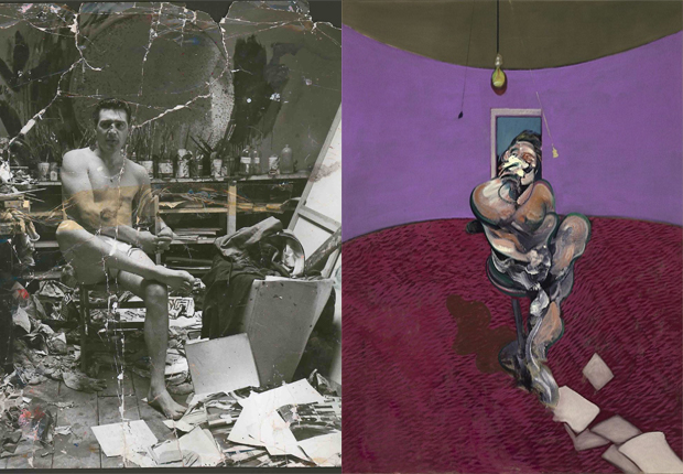 From left: George Dyer in the Reece Mews Studio (c. 1964) by John Deakin, Portrait of George Dyer Talking (1966) by Francis Bacon