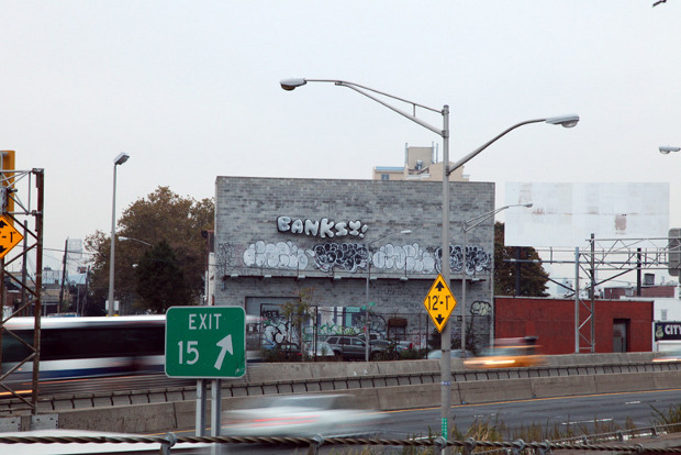 Banksy's balloon lettering, his final New York piece