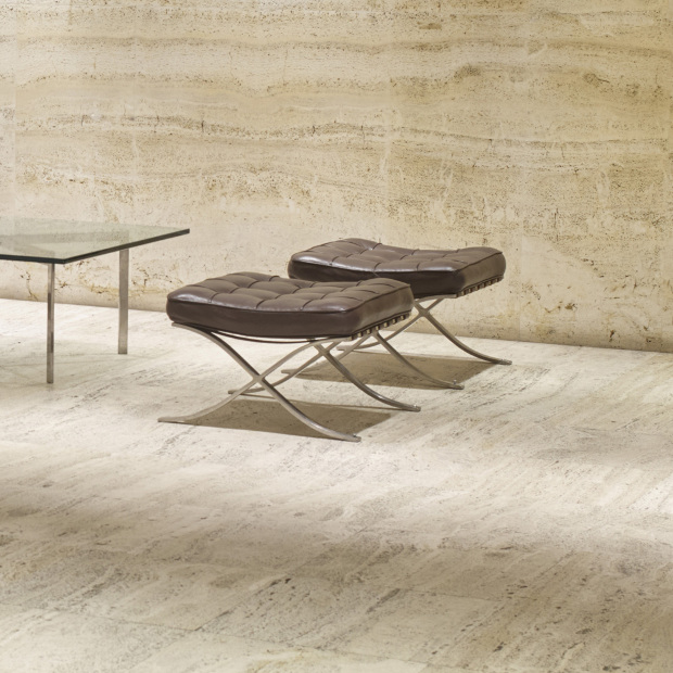Two Barcelona ottomans by Mies van der Rohe. Image courtesy of Wright