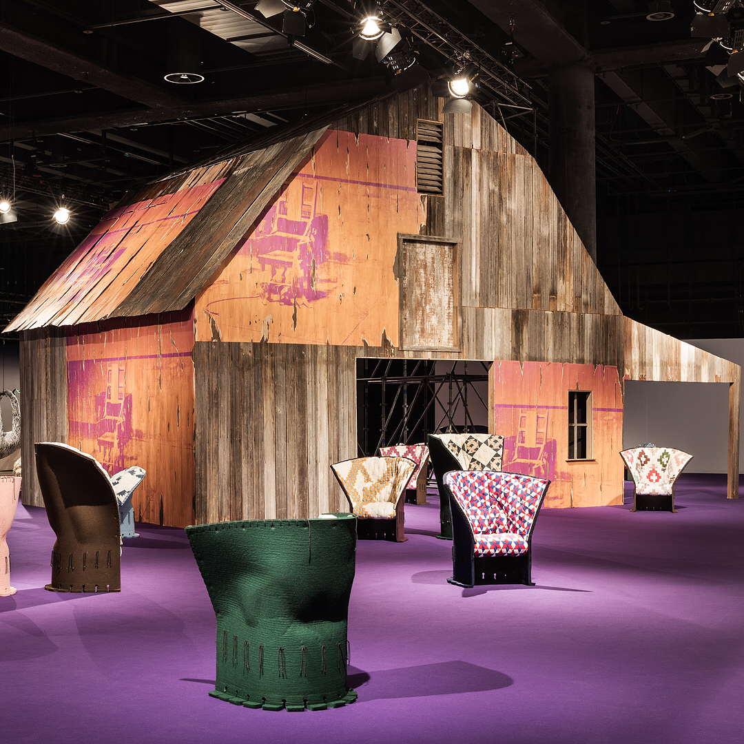 Calvin Klein's debut installation at the Design Miami/ International Design Fair in Basel, Switzerland, as envisioned by Chief Creative Officer Raf Simons, featuring the I Feltri armchair, originally created by Gaetano Pesce. Image courtesy of Calvin Klein's Instagram